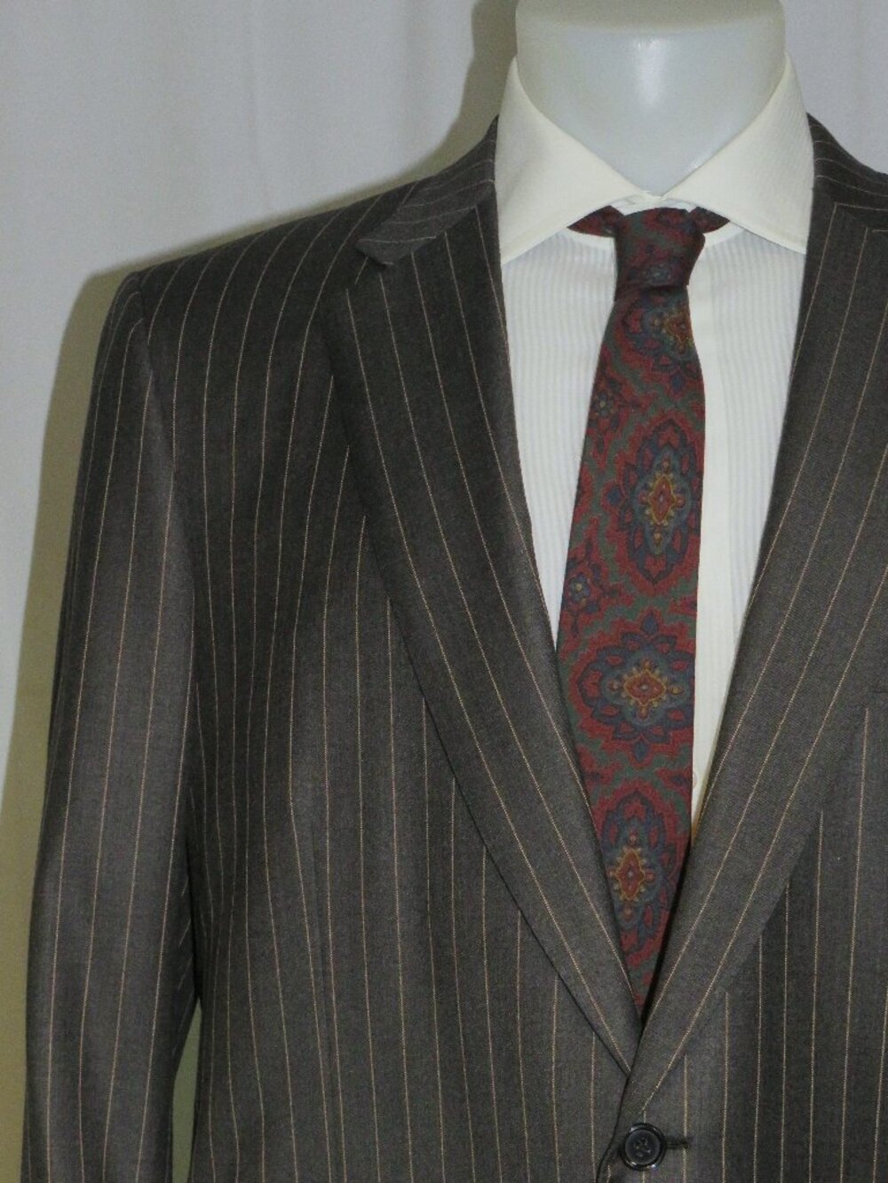 Brioni Pincio Super 150 Charcoal Bold Gangster Stripe Two Button Suit 46L